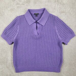 Talbots Purple Pointelle Knit Preppy Polo Collar Top Womens Size Lp